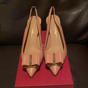 Salvatore Ferragamo Pink Pointed Toe Slingback Heels